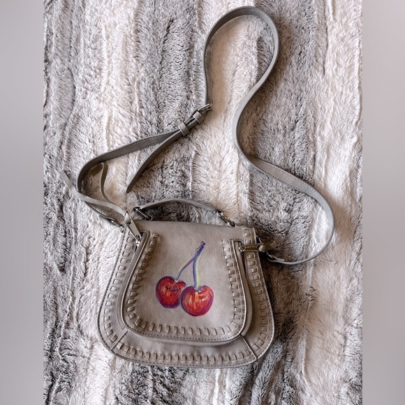 Hand painted Cherry Urban Expressions Grey Satchel Purse - Picture 2 of 5